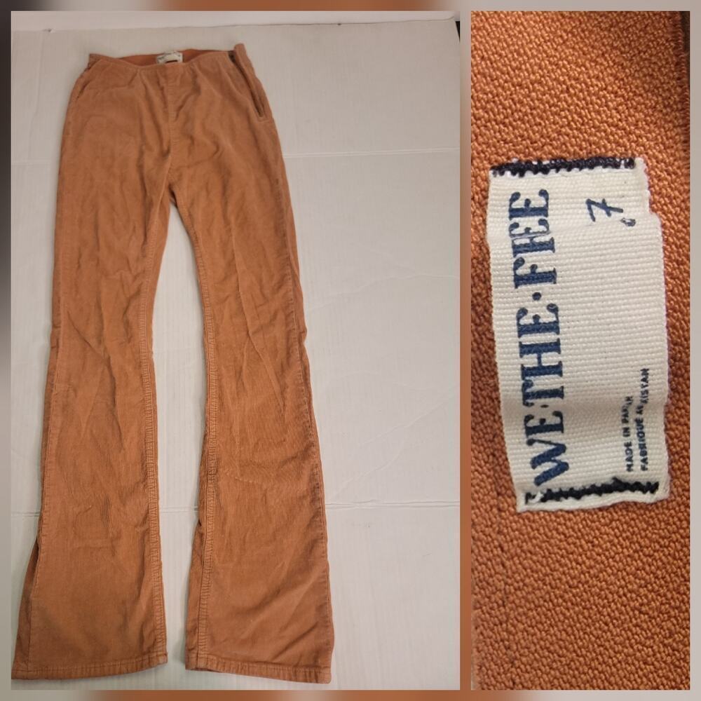 Free People Jeans 27x31 Pull On Bootcut Corduroy Orange Side Zip Boho Western